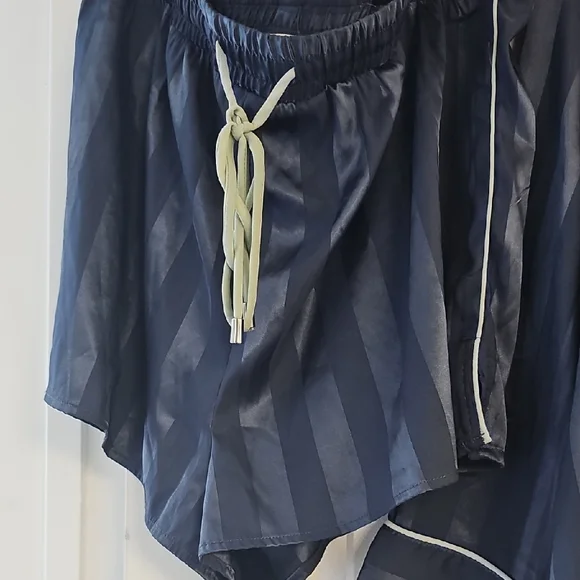 Free People Blue Silk Striped Pajama Top & Short - Picture 3 of 7